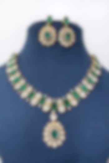 Gold Finish Moissanite & Emerald Doublet Necklace Set by JewelTreeTz at Pernia's Pop Up Shop