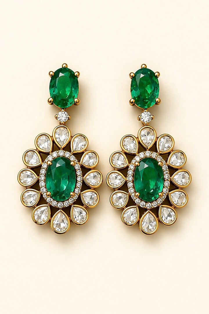Gold Finish Moissanite & Emerald Doublet Necklace Set by JewelTreeTz at Pernia's Pop Up Shop