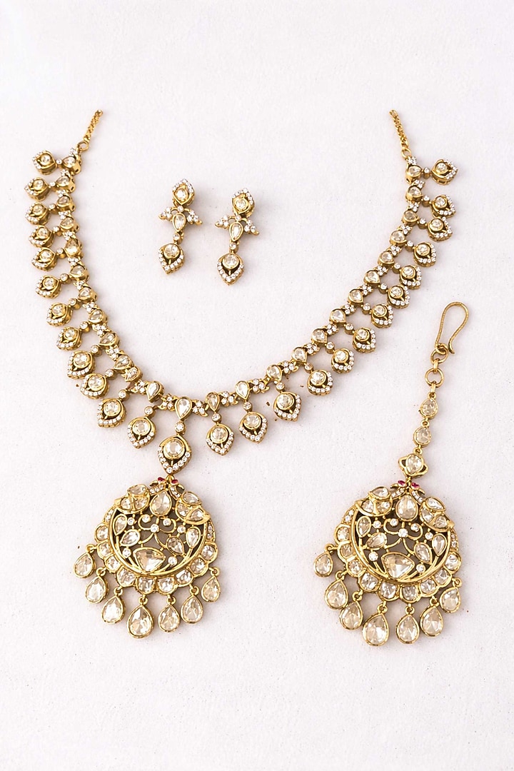 Gold Plated Moissanite Necklace Set by JewelTreeTz at Pernia's Pop Up Shop