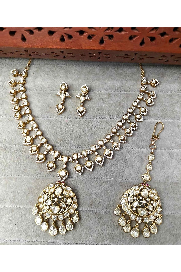 Gold Plated Moissanite Necklace Set by JewelTreeTz at Pernia's Pop Up Shop