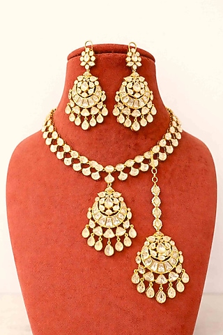 Gold Plated Moissanite Necklace Set by JewelTreeTz