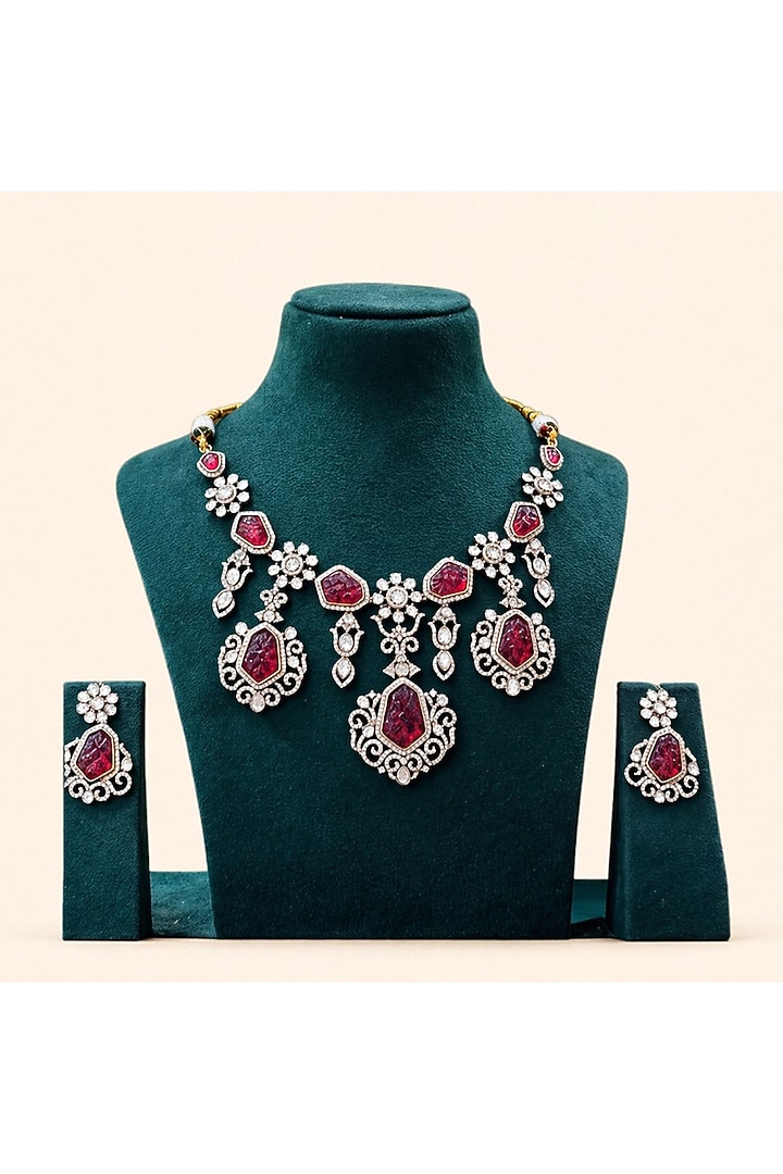 Gold Finish Kundan Polki & Ruby Necklace Set by JewelTreeTz at Pernia's Pop Up Shop