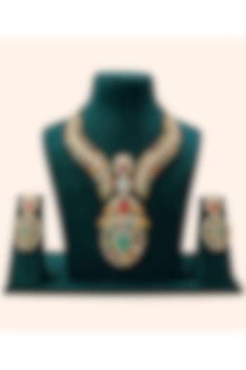 Gold Finish Moissanite & Emerald Doublet Necklace Set by JewelTreeTz at Pernia's Pop Up Shop