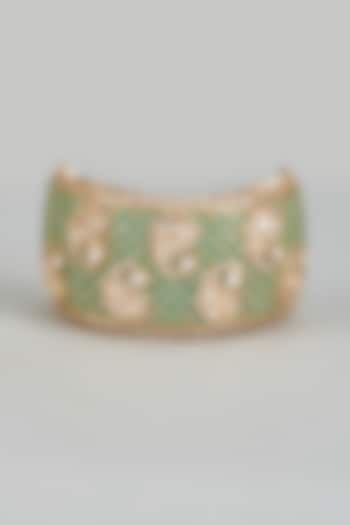 Antique Gold Finish Kundan Polki & Emerald Beaded Bracelet by JewelTreeTz at Pernia's Pop Up Shop