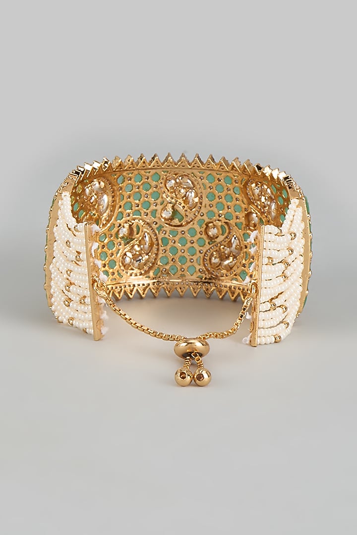 Antique Gold Finish Kundan Polki & Emerald Beaded Bracelet by JewelTreeTz at Pernia's Pop Up Shop