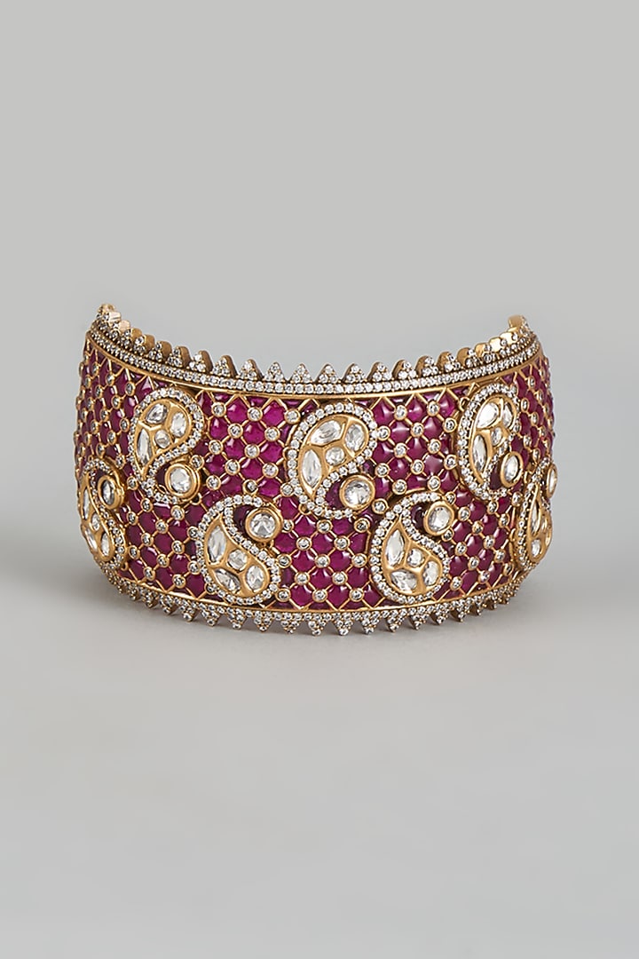 Antique Gold Finish Kundan Polki & Ruby Stone Bracelet by JewelTreeTz at Pernia's Pop Up Shop