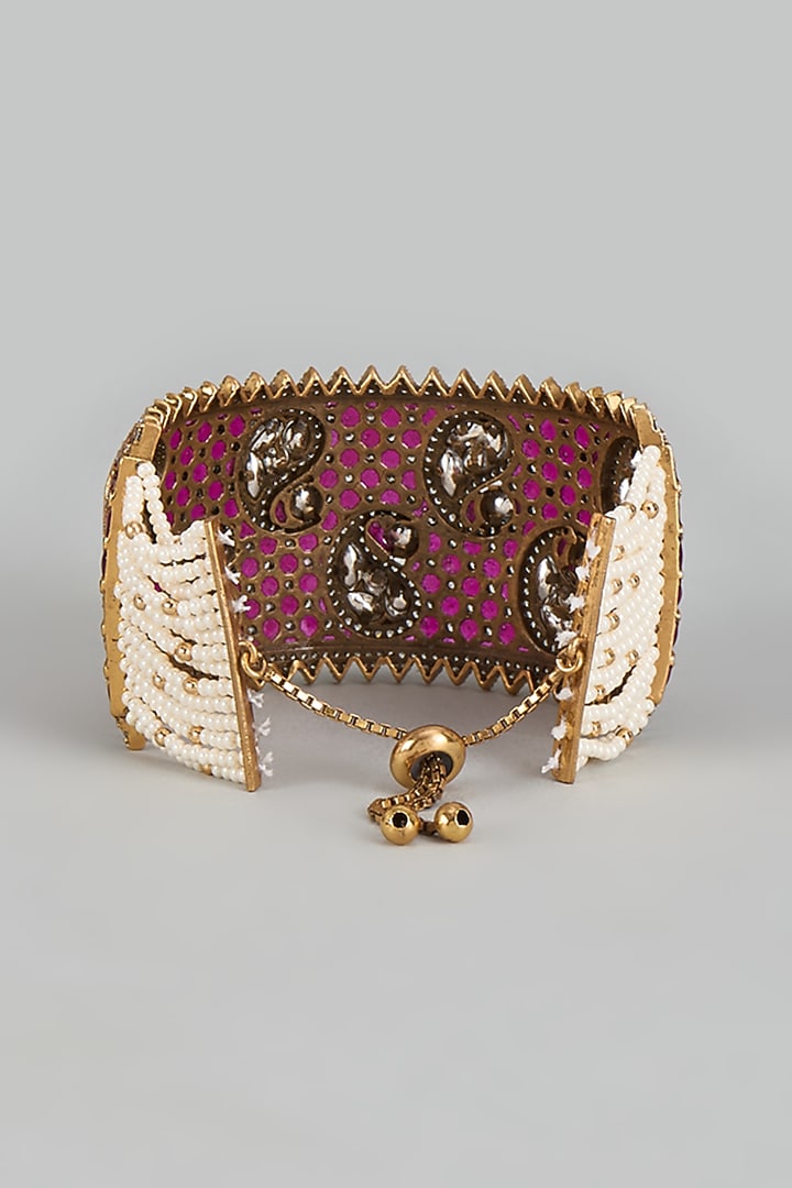 Antique Gold Finish Kundan Polki & Ruby Stone Bracelet by JewelTreeTz at Pernia's Pop Up Shop