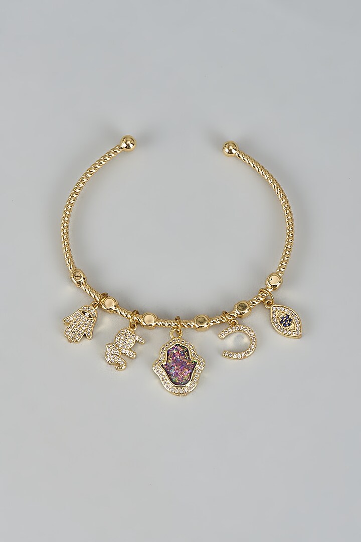 Gold Finish CZ Stone & Charm Half Open Bracelet by JewelTreeTz at Pernia's Pop Up Shop