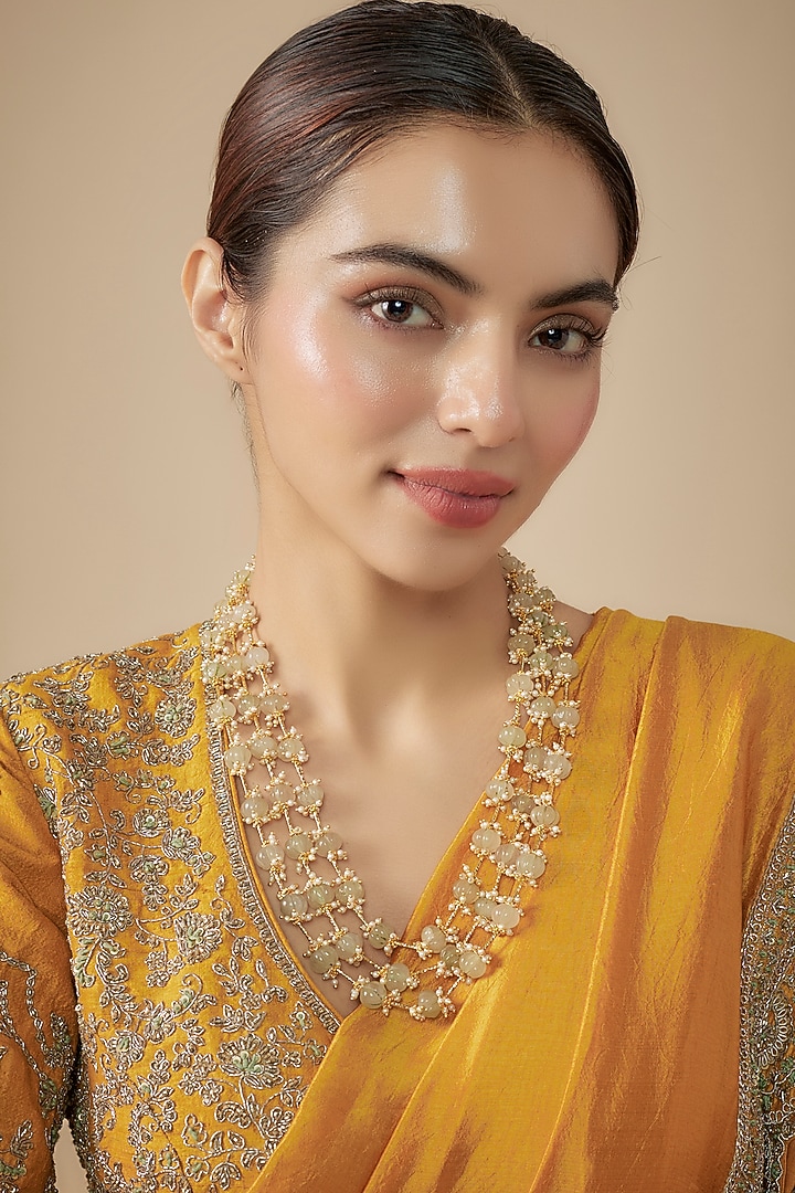 Gold Finish Kharbuja Beaded & Pearl Layered Necklace by JewelTreeTz at Pernia's Pop Up Shop