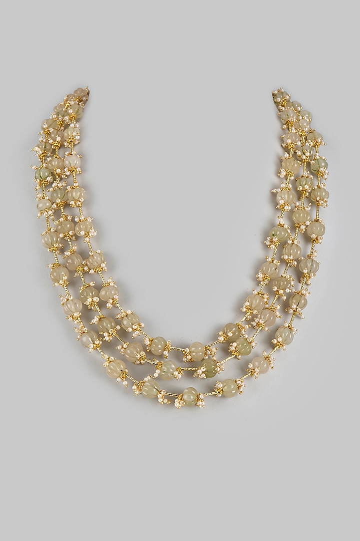 Gold Finish Kharbuja Beaded & Pearl Layered Necklace by JewelTreeTz at Pernia's Pop Up Shop