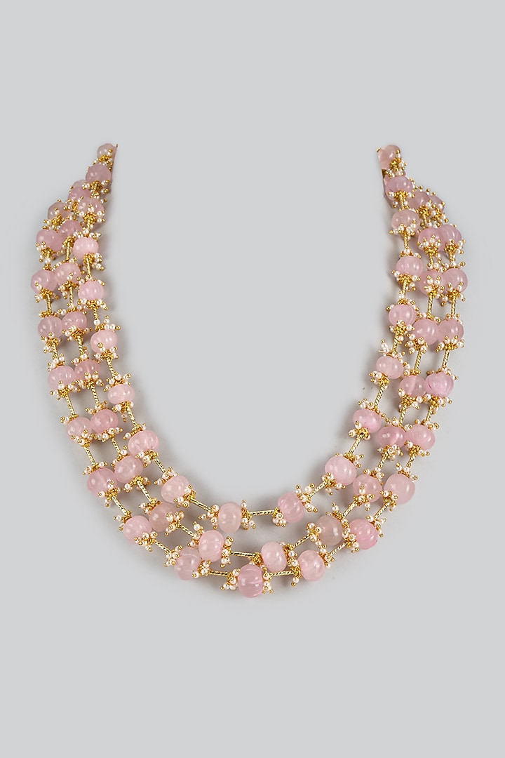 Gold Finish Rose Stone & Beaded Layered Necklace by JewelTreeTz at Pernia's Pop Up Shop