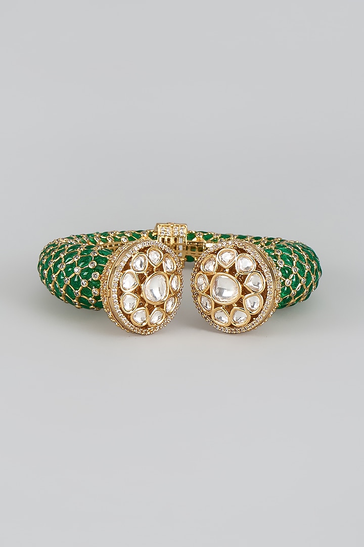Gold Finish Kundan Polki & CZ Meenakari Kada by JewelTreeTz at Pernia's Pop Up Shop