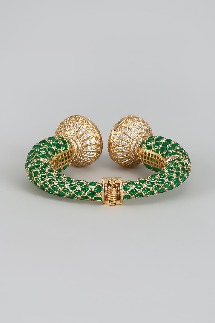 Gold Finish Kundan Polki & CZ Meenakari Kada by JewelTreeTz at Pernia's Pop Up Shop