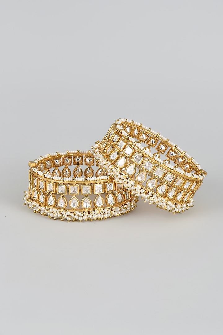 Gold Finish Jadau Bangles (Set of 2) by JewelTreeTz at Pernia's Pop Up Shop