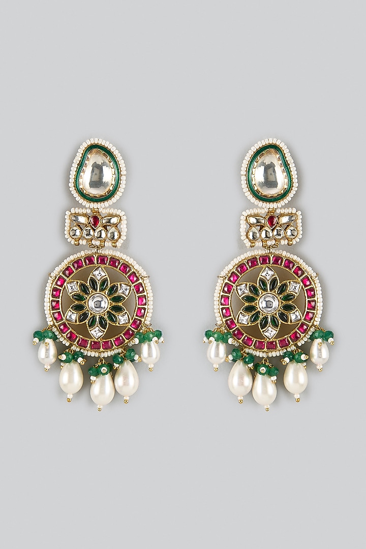 Gold Finish Paachi Kundan Polki & Pearl Dangler Earrings by JewelTreeTz at Pernia's Pop Up Shop