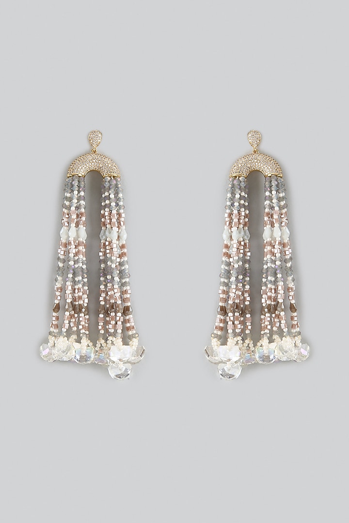 Gold Finish White & Grey Agate Beaded Dangler Earrings by JewelTreeTz at Pernia's Pop Up Shop