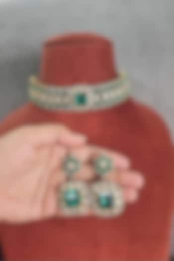 Two Tone Finish Moissanite & Emerald Doublet Choker Necklace Set by JewelTreeTz at Pernia's Pop Up Shop