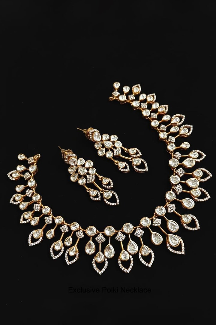 Gold Plated Moissanite Stone Necklace Set by JewelTreeTz at Pernia's Pop Up Shop