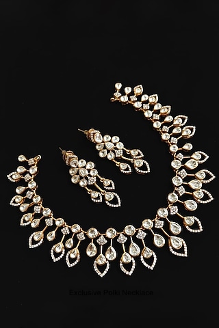 Gold Plated Moissanite Stone Necklace Set by JewelTreeTz