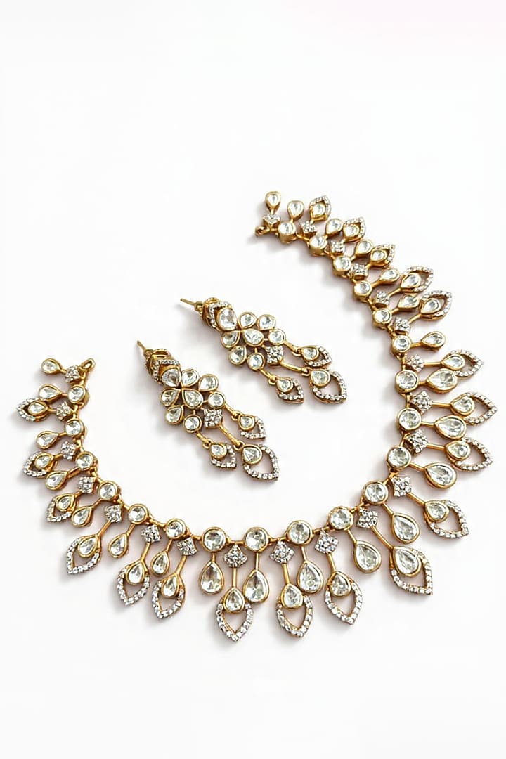 Gold Plated Moissanite Stone Necklace Set by JewelTreeTz at Pernia's Pop Up Shop