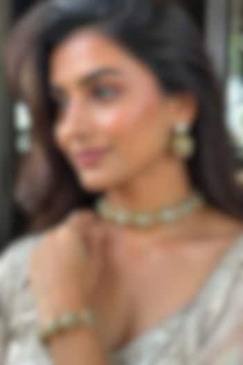 Gold Finish Moissanite & Emerald Doublet Choker Necklace Set by JewelTreeTz at Pernia's Pop Up Shop