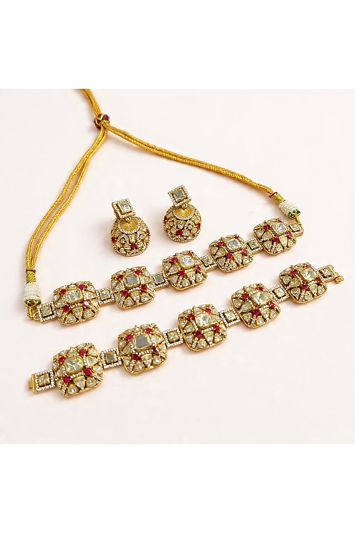 Gold Plated Moissanite & Ruby Doublet Choker Necklace Set by JewelTreeTz at Pernia's Pop Up Shop
