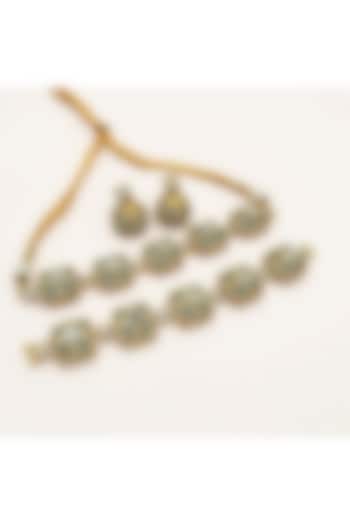 Gold Plated Moissanite & Mint Blue Stone Choker Necklace Set by JewelTreeTz at Pernia's Pop Up Shop