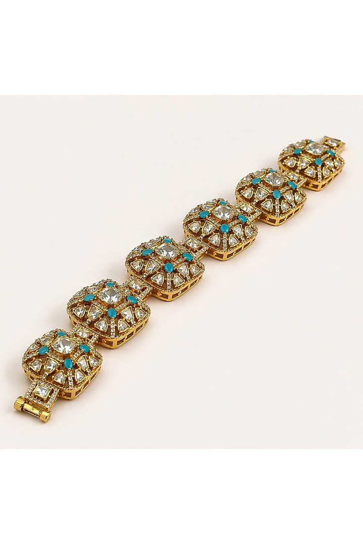 Gold Plated Moissanite & Mint Blue Stone Choker Necklace Set by JewelTreeTz at Pernia's Pop Up Shop