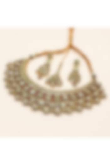 Gold Plated Moissanite & Ruby Doublet Necklace Set by JewelTreeTz at Pernia's Pop Up Shop