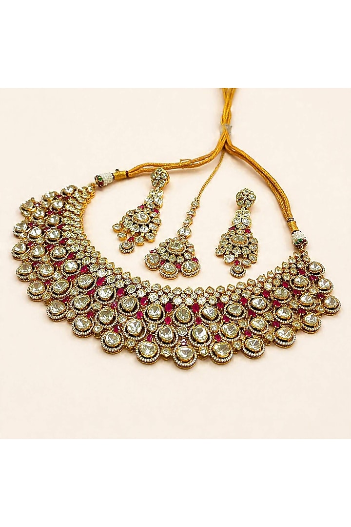 Gold Plated Moissanite & Ruby Doublet Necklace Set by JewelTreeTz at Pernia's Pop Up Shop