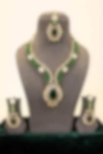 Gold Finish Moissanite & Emerald Doublet Necklace Set by JewelTreeTz at Pernia's Pop Up Shop