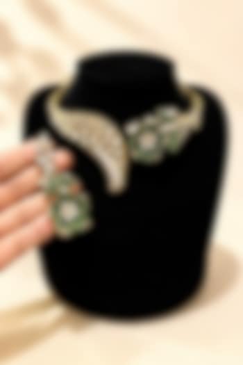 Gold Plated Moissanite & Emerald Choker Necklace Set by JewelTreeTz at Pernia's Pop Up Shop