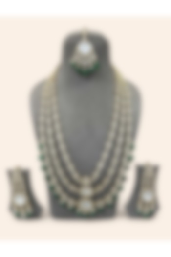 Two Tone Finish Moissanite & Emerald Doublet Layered Necklace Set by JewelTreeTz at Pernia's Pop Up Shop