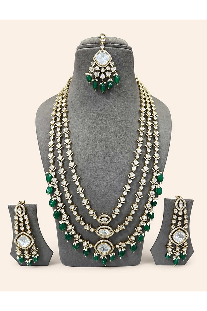 Two Tone Finish Moissanite & Emerald Doublet Layered Necklace Set by JewelTreeTz at Pernia's Pop Up Shop