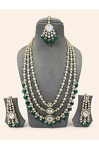 Two Tone Finish Moissanite & Emerald Doublet Layered Necklace Set by JewelTreeTz