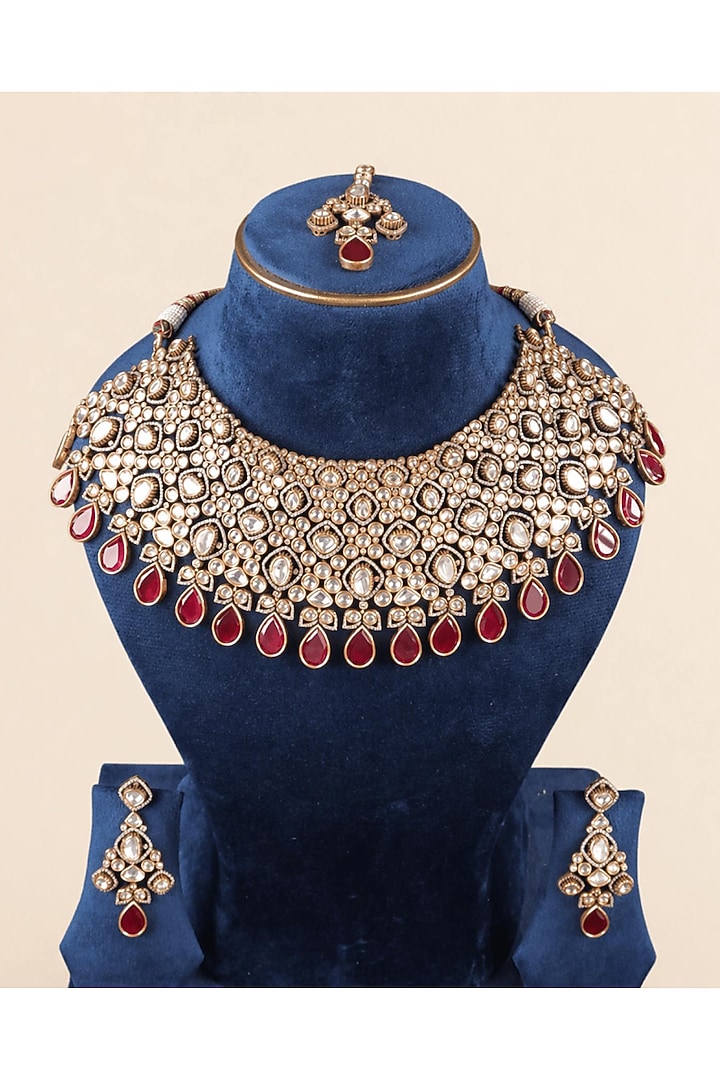 Gold Plated Moissanite & Ruby Choker Necklace Set by JewelTreeTz at Pernia's Pop Up Shop