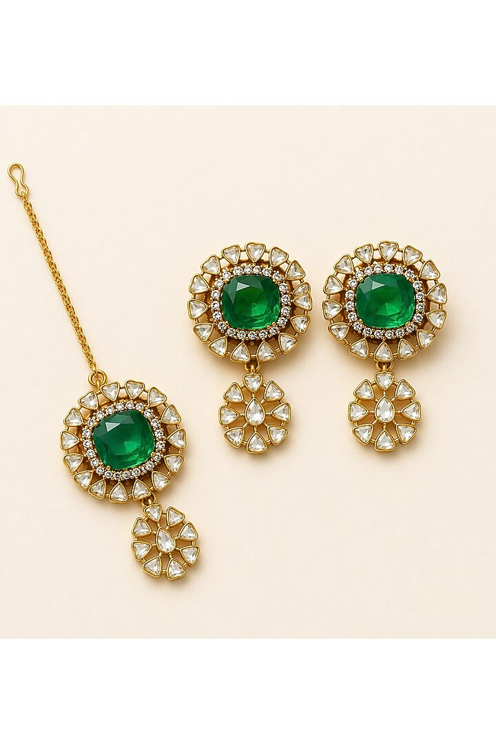 Gold Plated Moissanite & Emerald Choker Necklace Set by JewelTreeTz at Pernia's Pop Up Shop