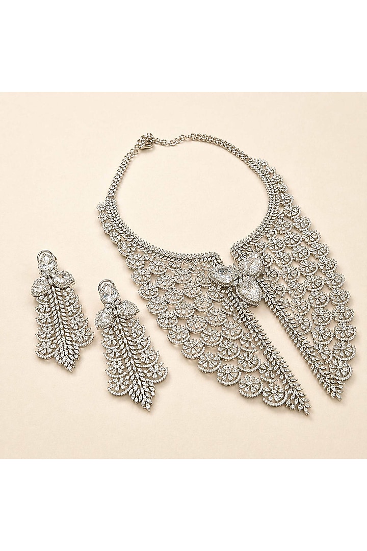 White Rhodium Finish CZ Stone Necklace Set by JewelTreeTz at Pernia's Pop Up Shop