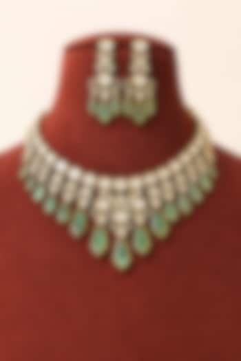 Gold Plated Moissanite & Mint Green Stone Necklace Set by JewelTreeTz at Pernia's Pop Up Shop