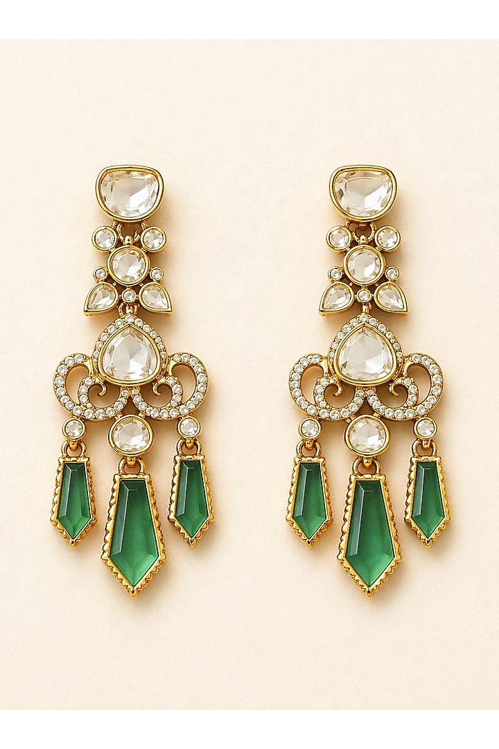 Gold Plated Moissanite & Mint Green Stone Necklace Set by JewelTreeTz at Pernia's Pop Up Shop