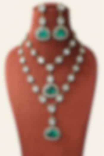 Gold Finish Moissanite & Mint Green Doublet Stone Layered Necklace Set by JewelTreeTz at Pernia's Pop Up Shop