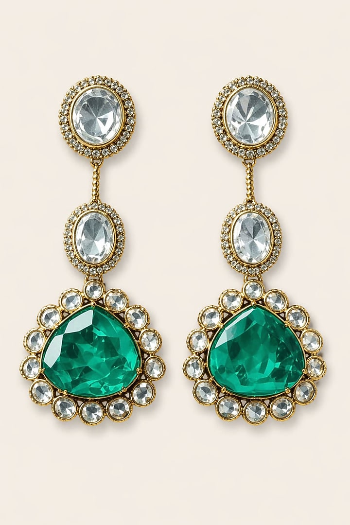 Gold Finish Moissanite & Mint Green Doublet Stone Layered Necklace Set by JewelTreeTz at Pernia's Pop Up Shop