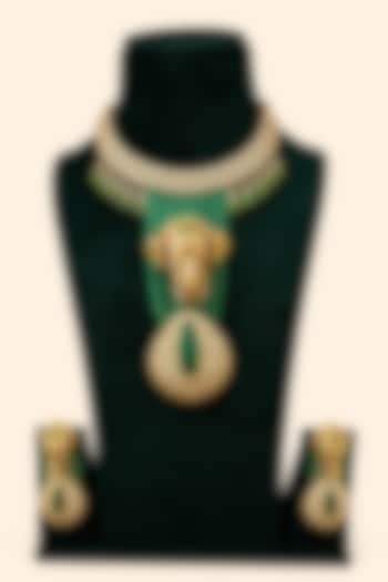 Gold Plated Moissanite & Emerald Stone Necklace Set by JewelTreeTz at Pernia's Pop Up Shop