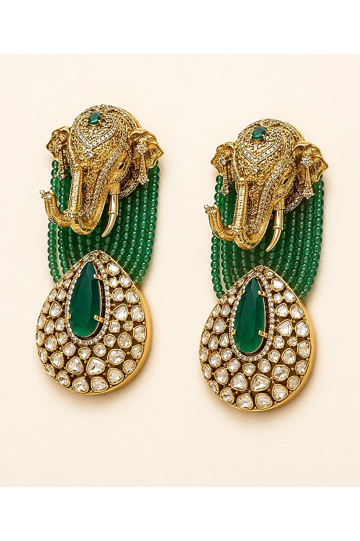 Gold Plated Moissanite & Emerald Stone Necklace Set by JewelTreeTz at Pernia's Pop Up Shop