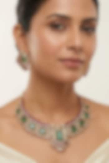 Gold Finish Kundan Polki & Emerald Stone Choker Necklace Set by JewelTreeTz at Pernia's Pop Up Shop