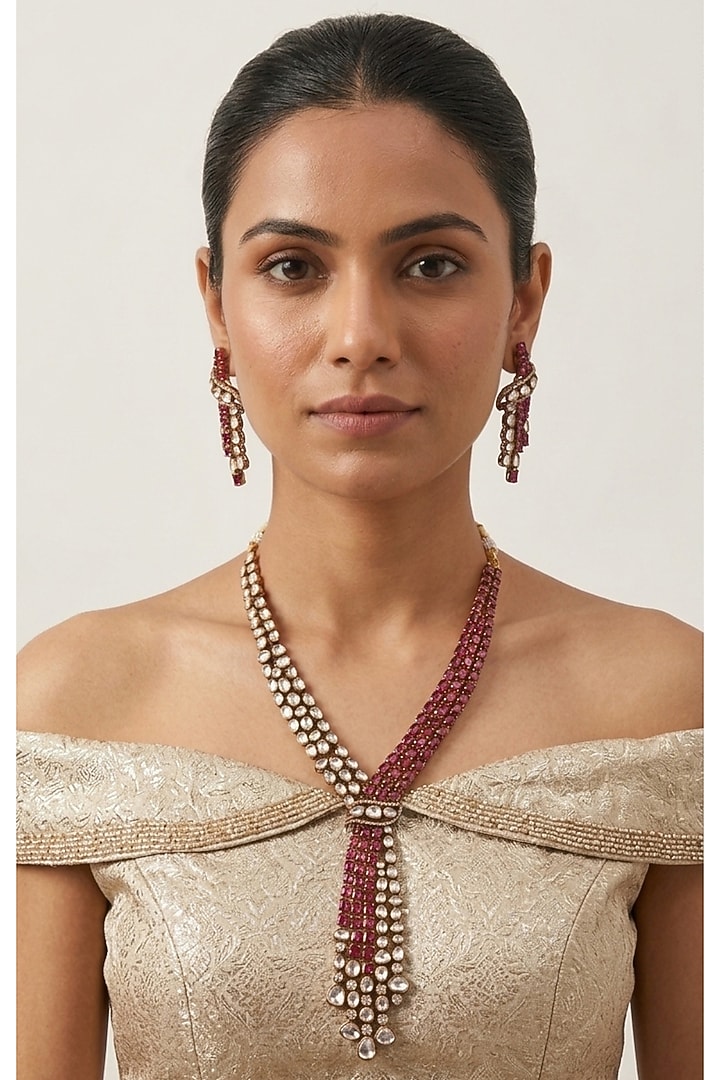 Black Rhodium Finish Ruby Stone Long Necklace Set by JewelTreeTz at Pernia's Pop Up Shop