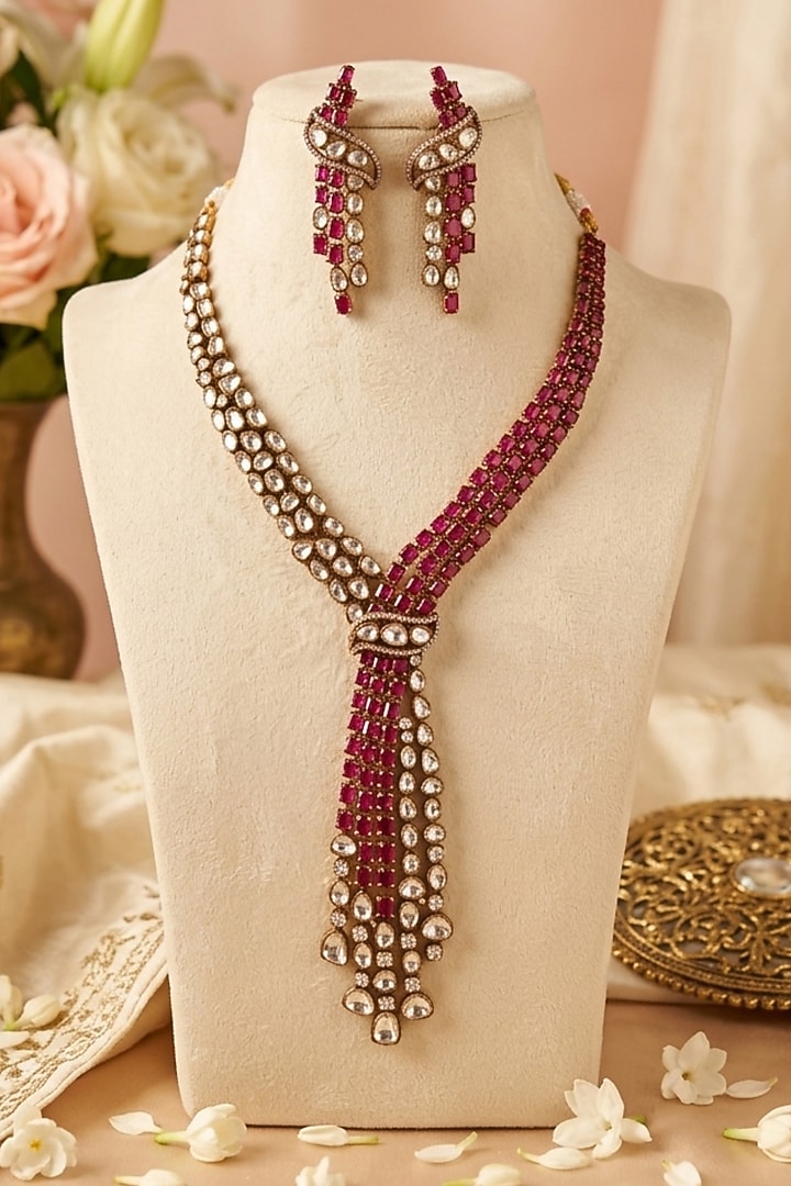 Black Rhodium Finish Ruby Stone Long Necklace Set by JewelTreeTz at Pernia's Pop Up Shop