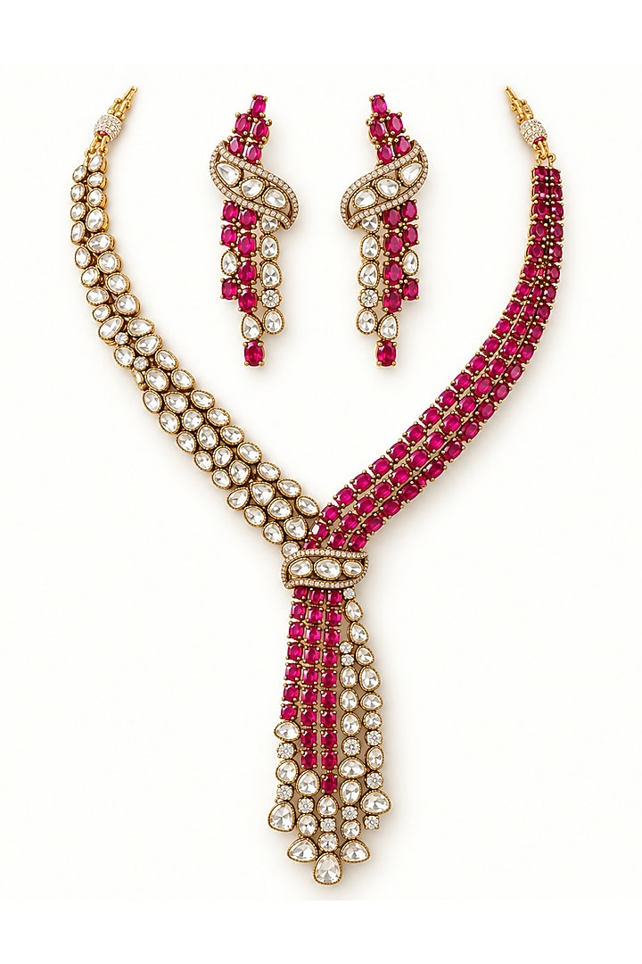 Black Rhodium Finish Ruby Stone Long Necklace Set by JewelTreeTz at Pernia's Pop Up Shop