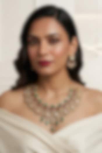 Two-Tone Finish Kundan Polki & Green Stone Choker Necklace Set by JewelTreeTz at Pernia's Pop Up Shop