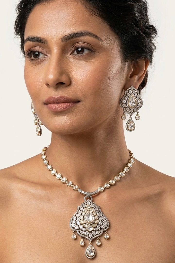 Two-Tone Finish Cubic Zirconia Long Necklace Set by JewelTreeTz at Pernia's Pop Up Shop